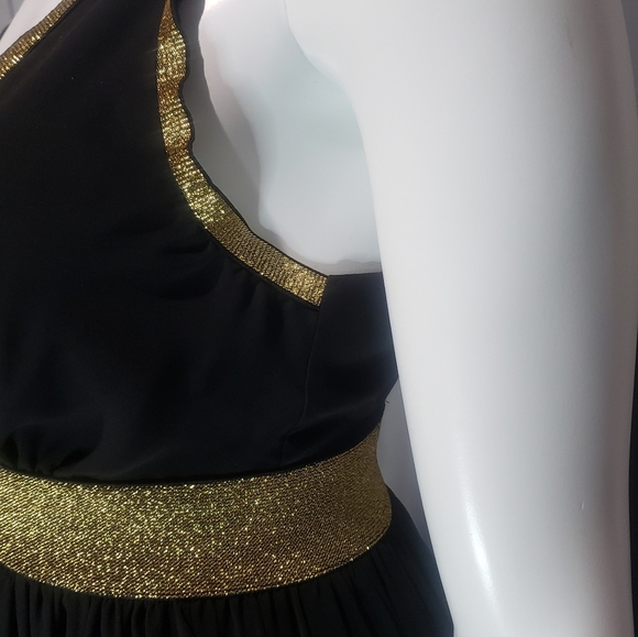 CQ BY CQ BLACK & GOLD Trim WOMEN'S SIZE Medium MAXI DRESS Strappy Lined #C - Picture 7 of 11